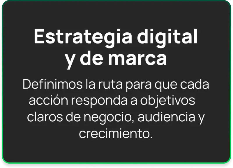 Estrategia digital y de marca: definimos la ruta para que cada acción responda a objetivos claros de negocio, audiencia y crecimiento.