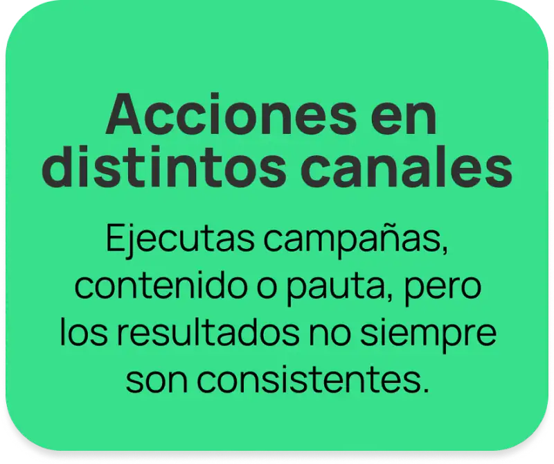 Acciones en distintos canales: ejecutas campañas, contenido y pauta, pero los resultados no siempre son consistentes.
