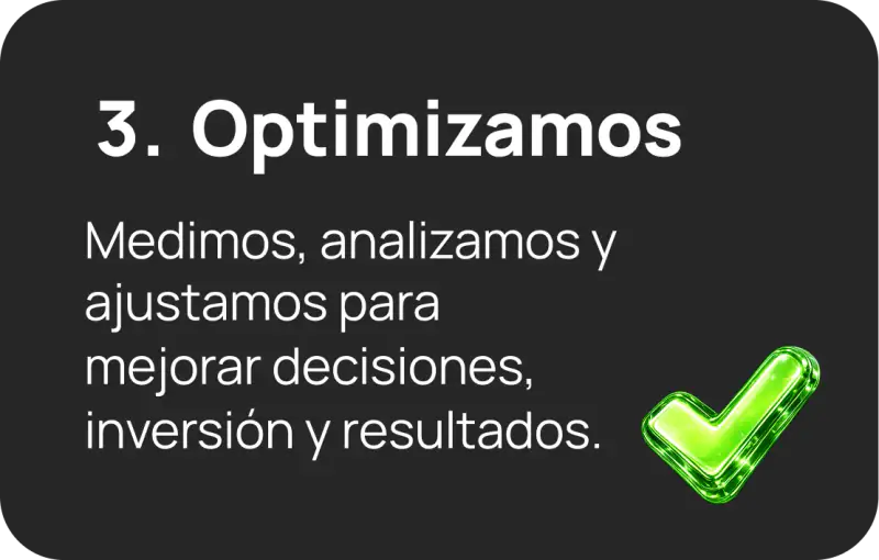 3. Optimizamos: medimos, analizamos y ajustamos para mejorar decisiones, inversión y resultados.